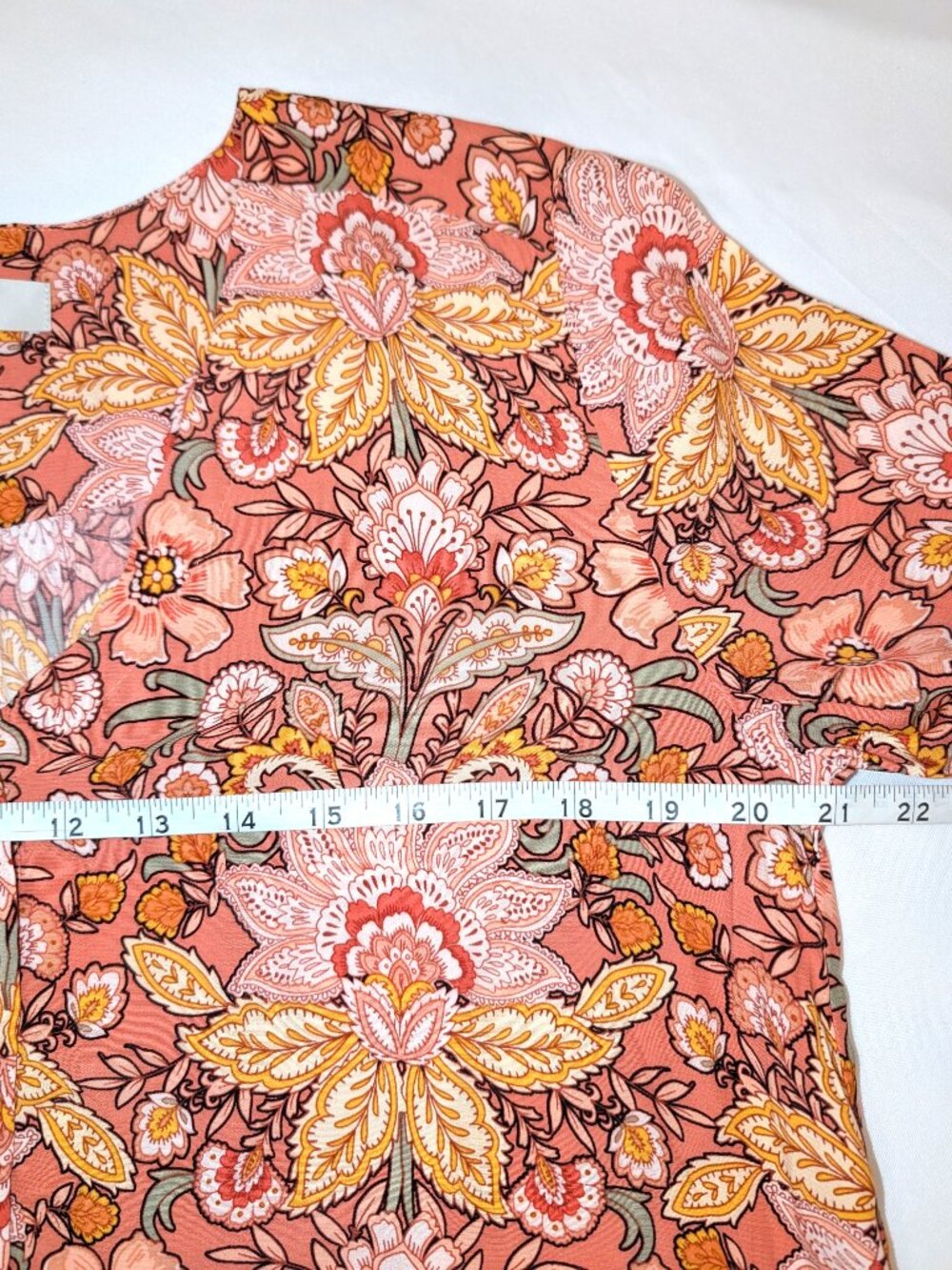 NWT LOFT | Button Front Peach Floral Top Long Sleeve | Size Medium - Picture 8 of 10